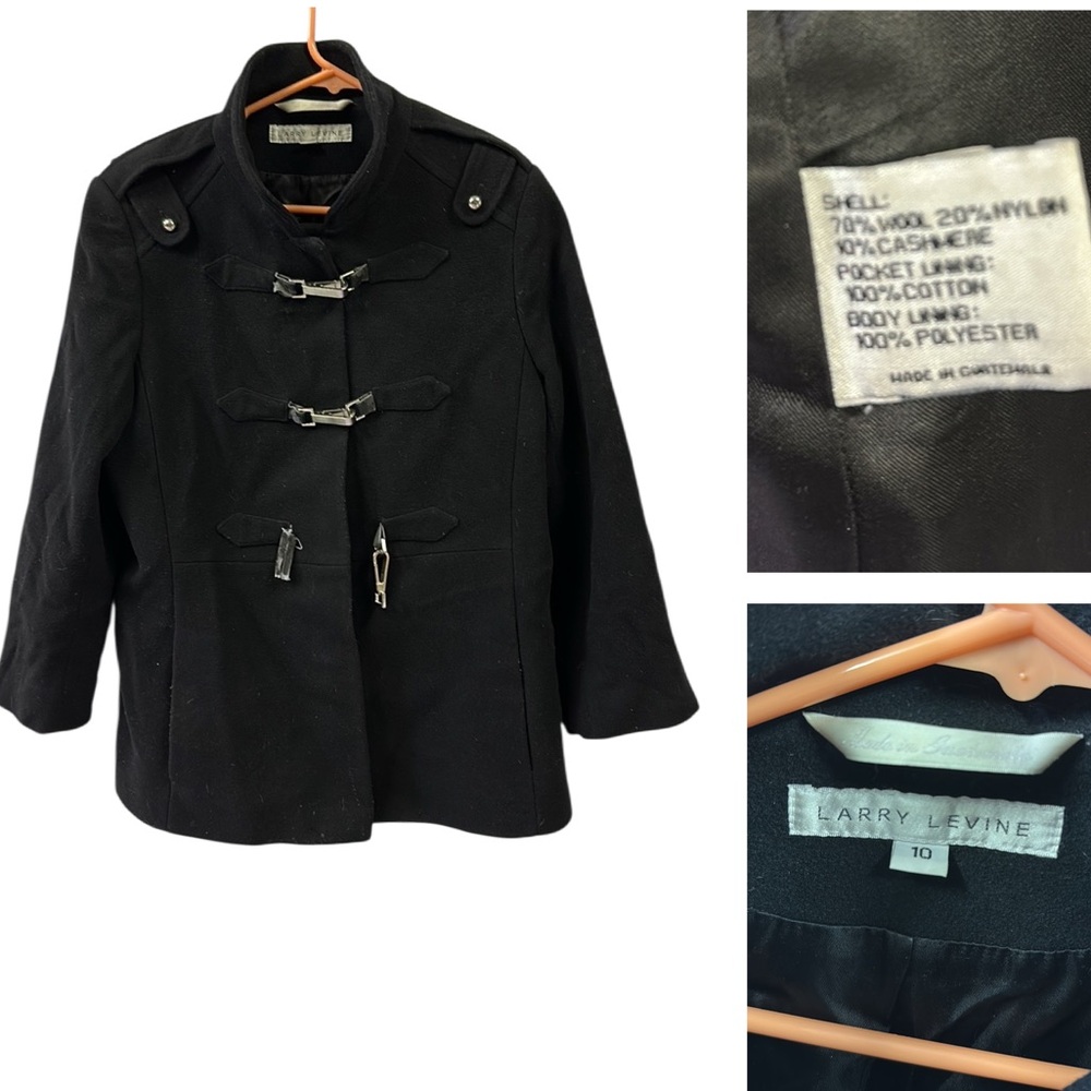 Wool And Cashmere Vintage Larry Levine 3 Quarter Sleeve Peacoat Size 10 Medium